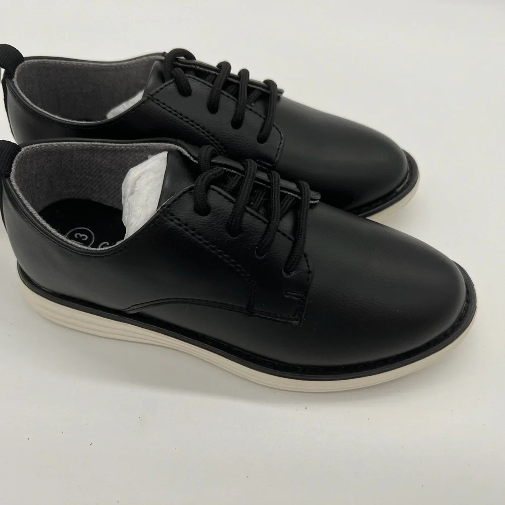 Cat & Jack Black Kids Lace-Up Dress Shoes with Cream Sole